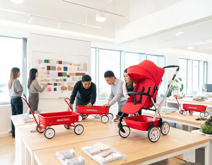Radio Flyer design team reviewing ride-on toy prototypes
