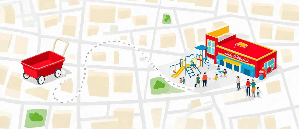 Illustrated map to Radio Flyer play experience center