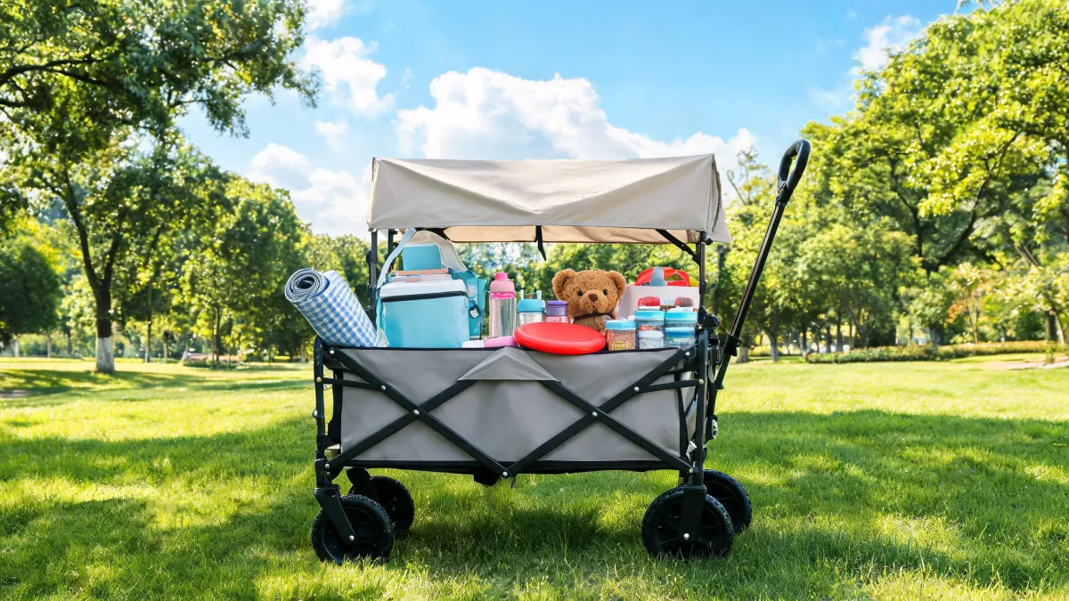 Family stroller wagon packed for a park day